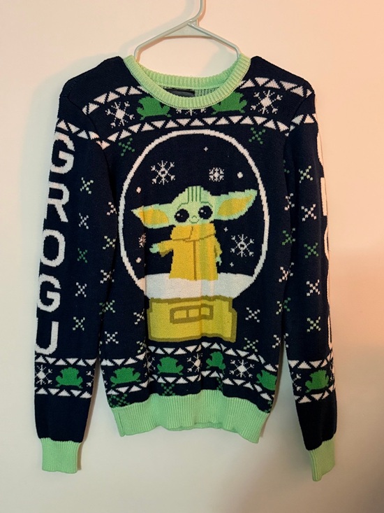 Star Wars Other - Star Wars Men's Navy and Lime Green Grogu Snow Globe Sweater
